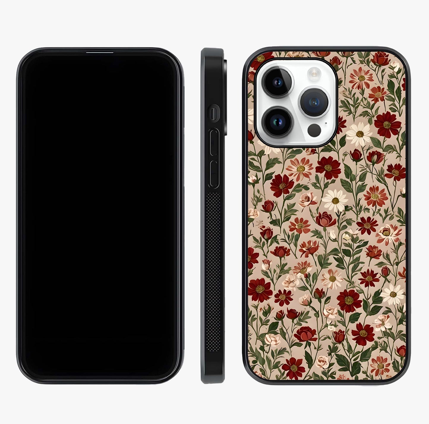 Biege Flower With Leaf Glass Case displayed upright for full design visibility and premium finish.