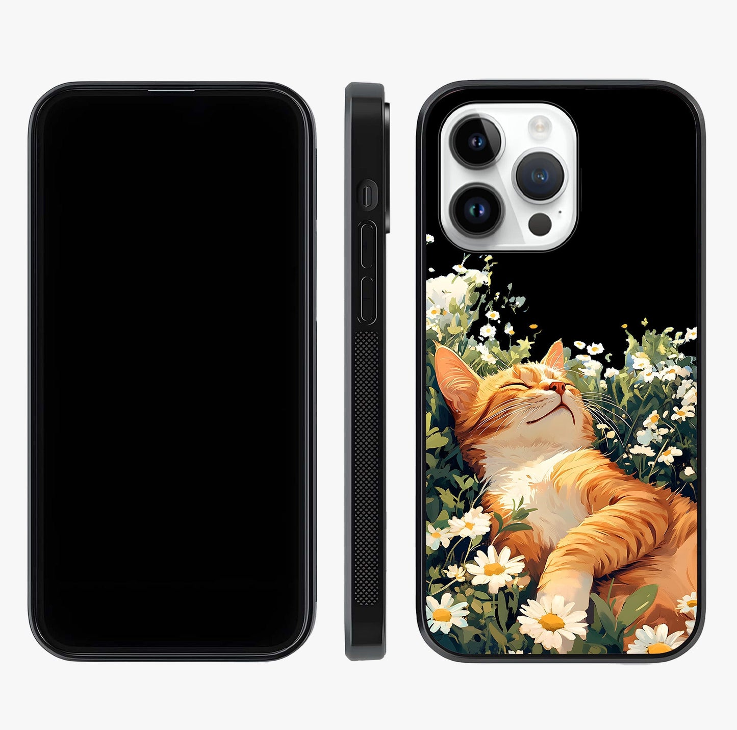 Blissful Bloom Cat Glass Case displayed upright for full design visibility and premium finish.