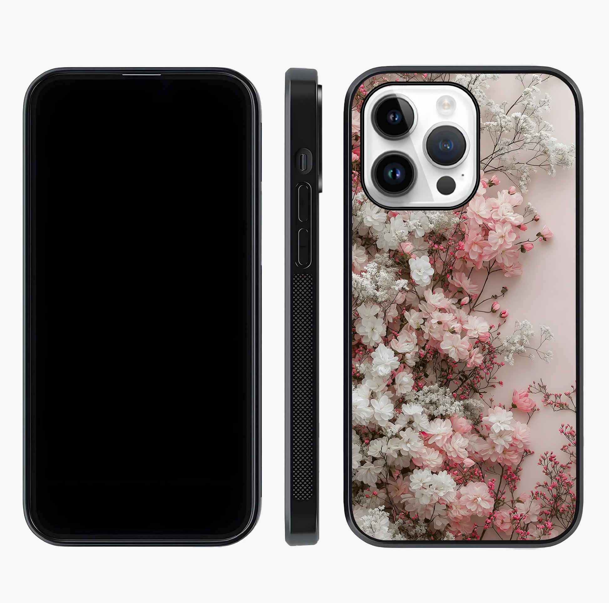 Blush Blossom Cloud Glass Case displayed upright for full design visibility and premium finish.