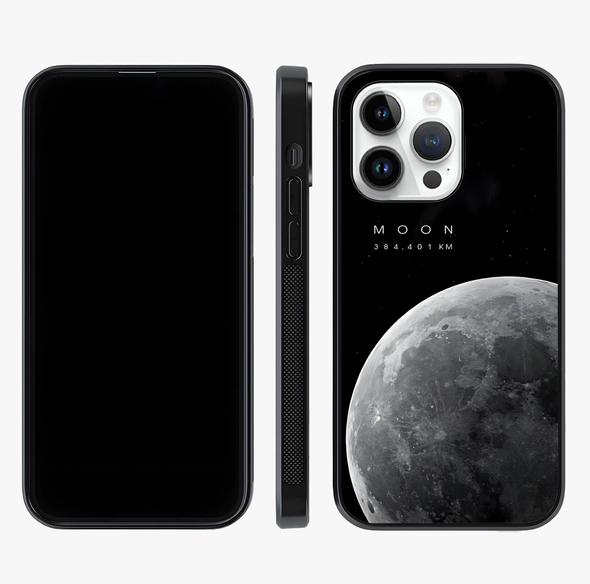 Cosmic Moon Glow Glass Case displayed upright for full design visibility and premium finish.
