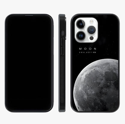 Cosmic Moon Glow Glass Case displayed upright for full design visibility and premium finish.