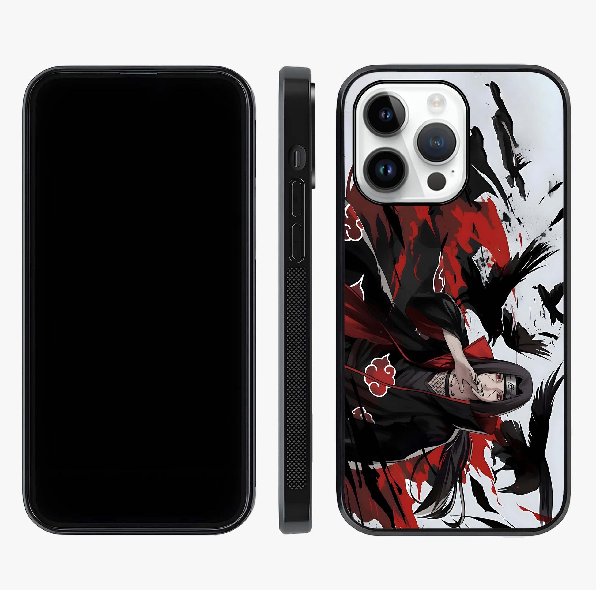 Crimson Crow Illusion Glass Case displayed upright for full design visibility and premium finish.