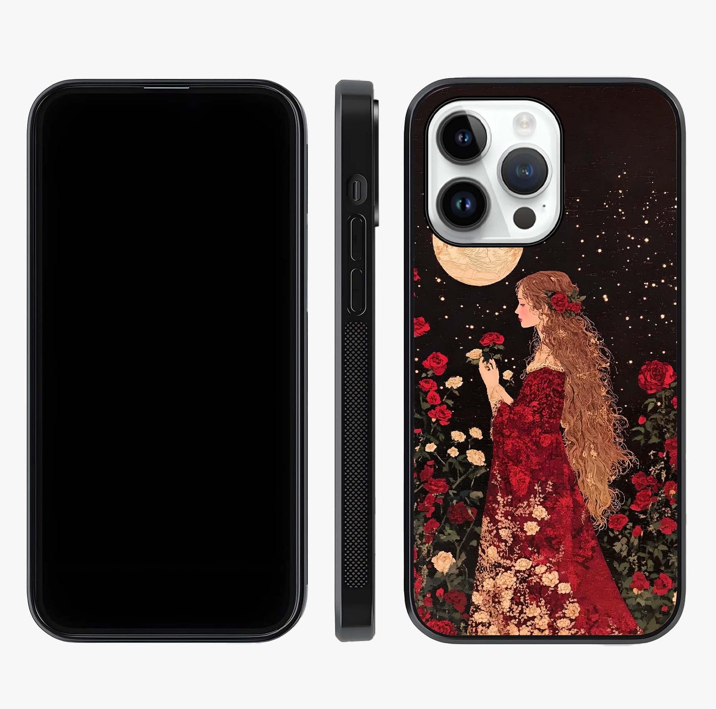 Crimson Dreams Glass Case displayed upright for full design visibility and premium finish.