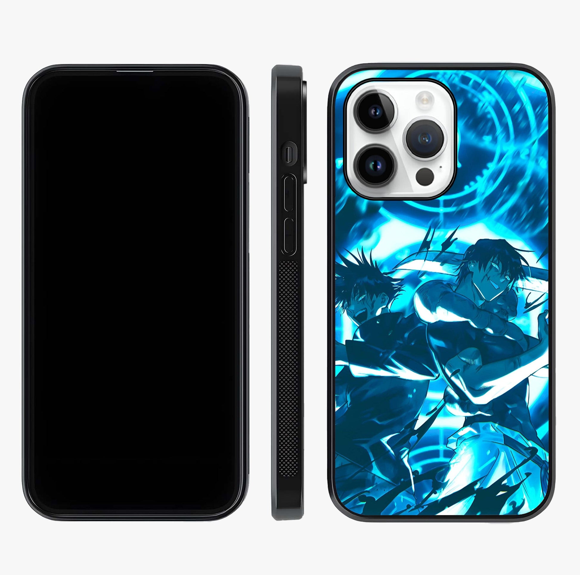 Cursed Energy Clash Glass Case displayed upright for full design visibility and premium finish.