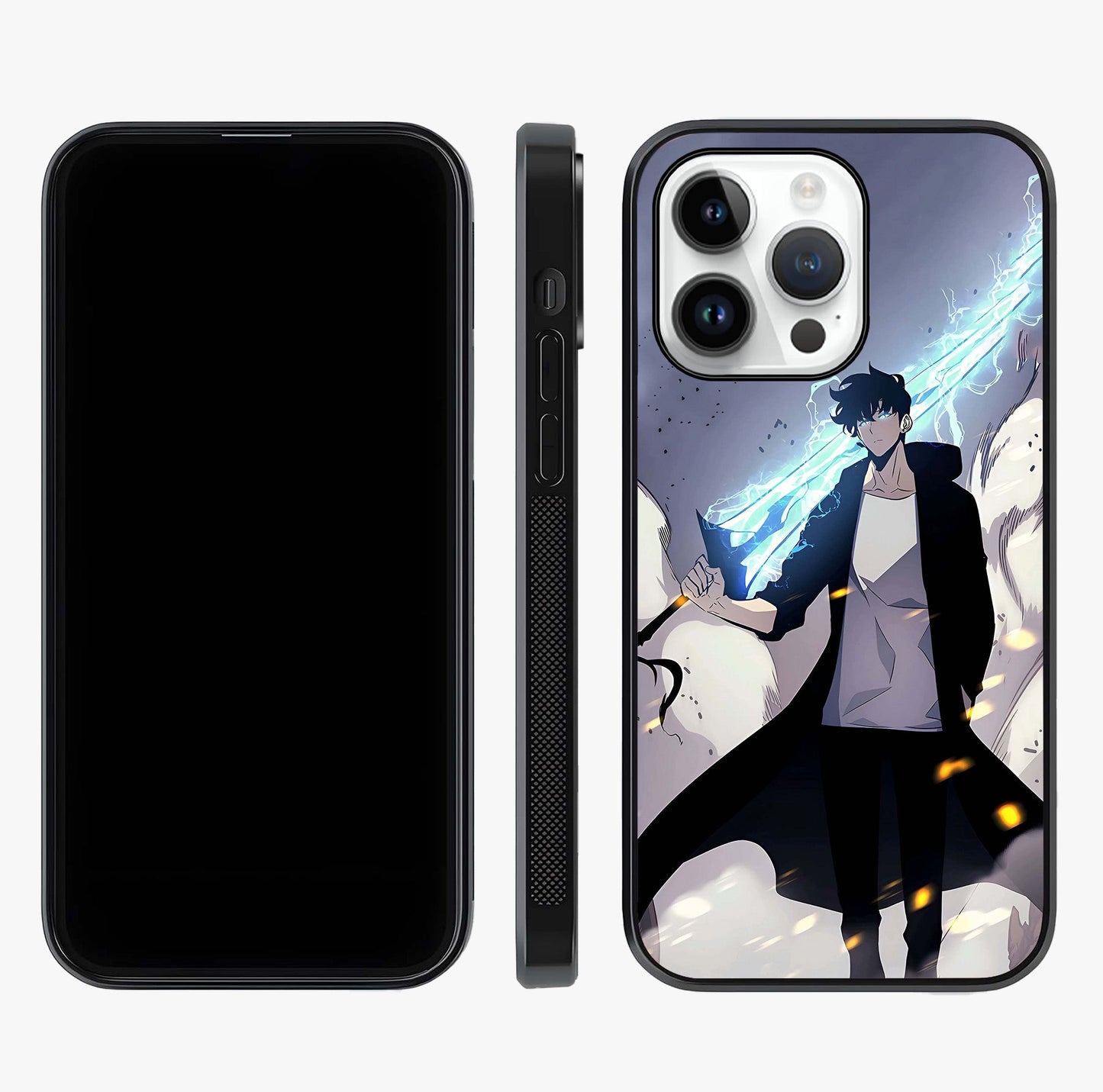 Dark Lightning Anime Warrior Glass Case displayed upright for full design visibility and premium finish.