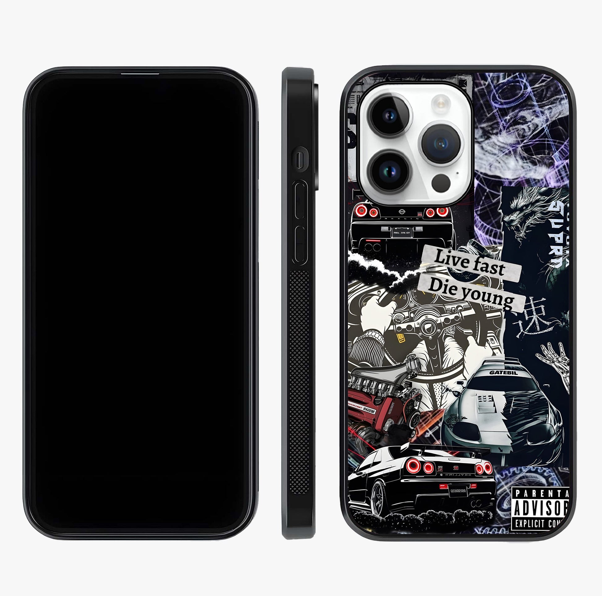 Die Young Glass Case displayed upright for full design visibility and premium finish.