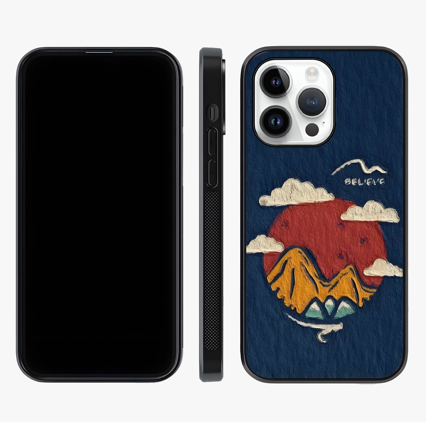 Dream Beyond Mountains Glass Case displayed upright for full design visibility and premium finish.