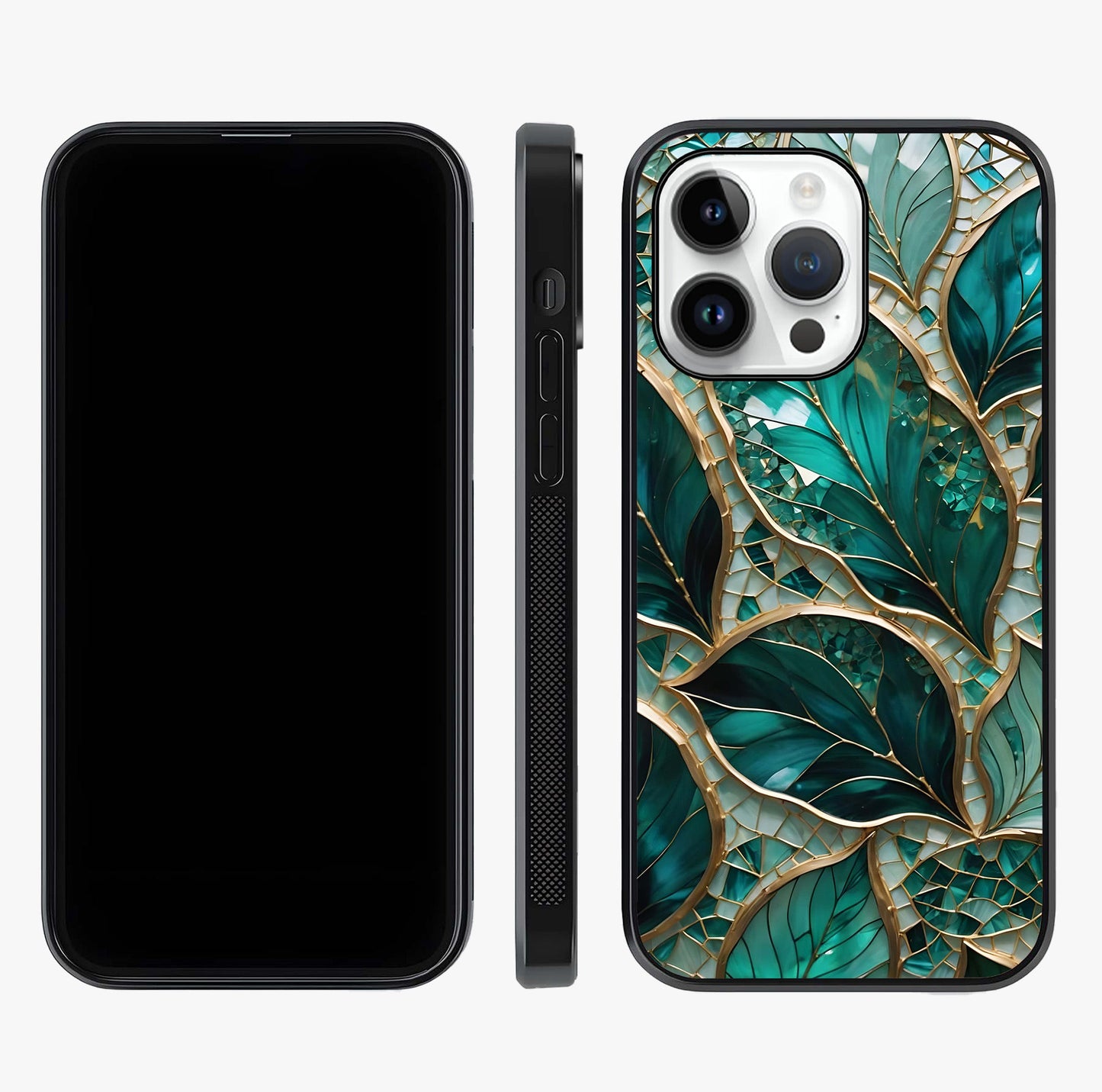 Emerald Leaf Glass Glass Case displayed upright for full design visibility and premium finish.