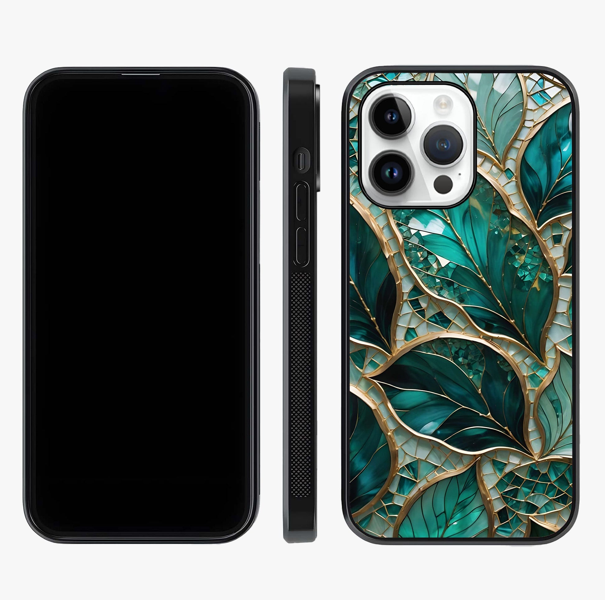 Emerald Leaf Glass Glass Case displayed upright for full design visibility and premium finish.