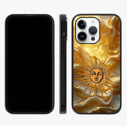 Eternal Golden Glow Glass Case displayed upright for full design visibility and premium finish.