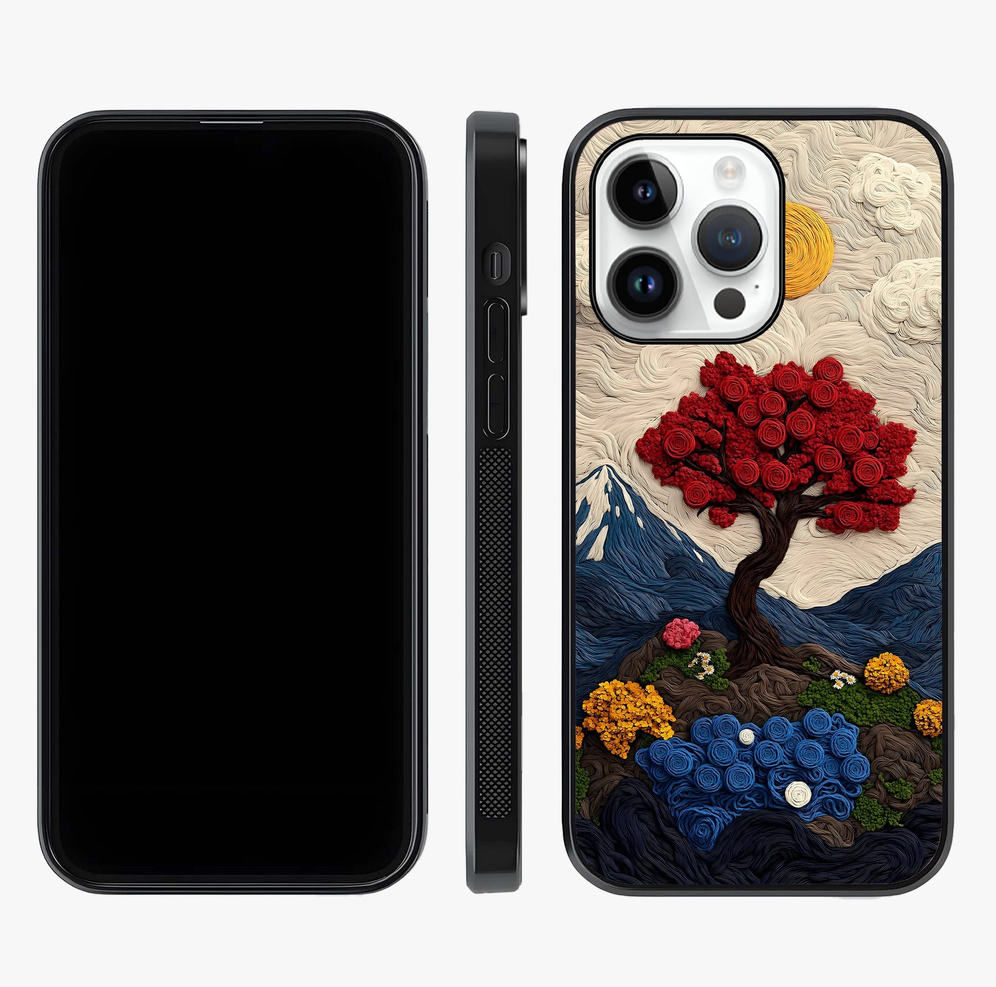 Eternal Nature Tapestry Glass Case displayed upright for full design visibility and premium finish.