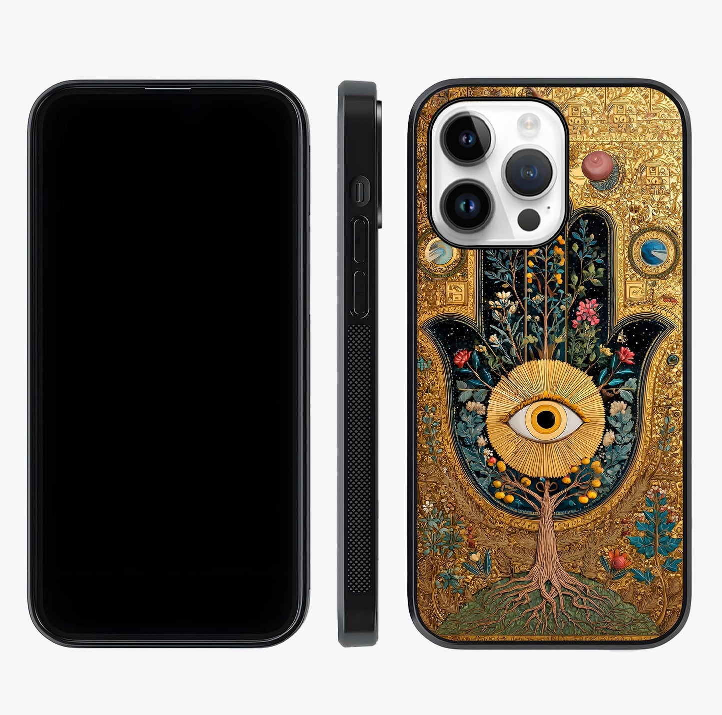 Ethereal Evil Eye Glass Case displayed upright for full design visibility and premium finish.