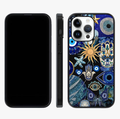 Evil Eye Charm Mix Glass Case displayed upright for full design visibility and premium finish.