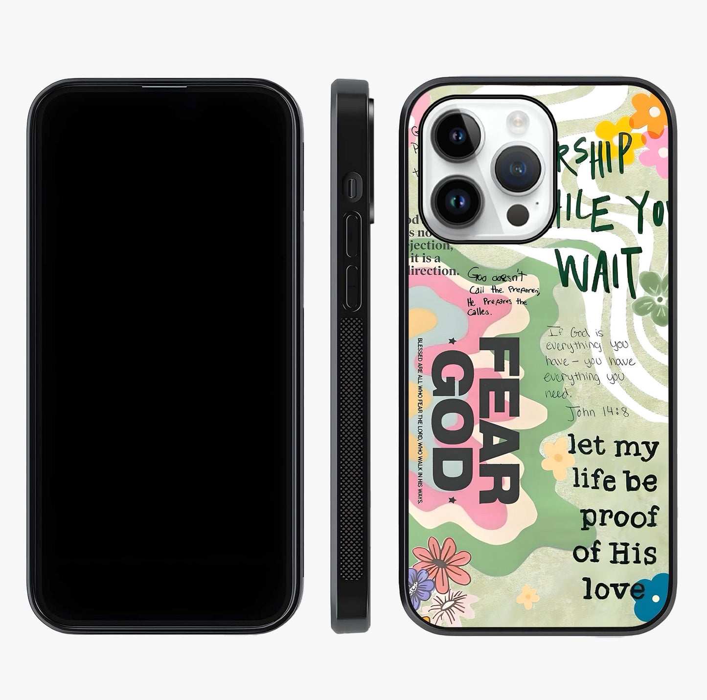 Faith Over Fear Glass Case displayed upright for full design visibility and premium finish.