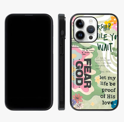 Faith Over Fear Glass Case displayed upright for full design visibility and premium finish.