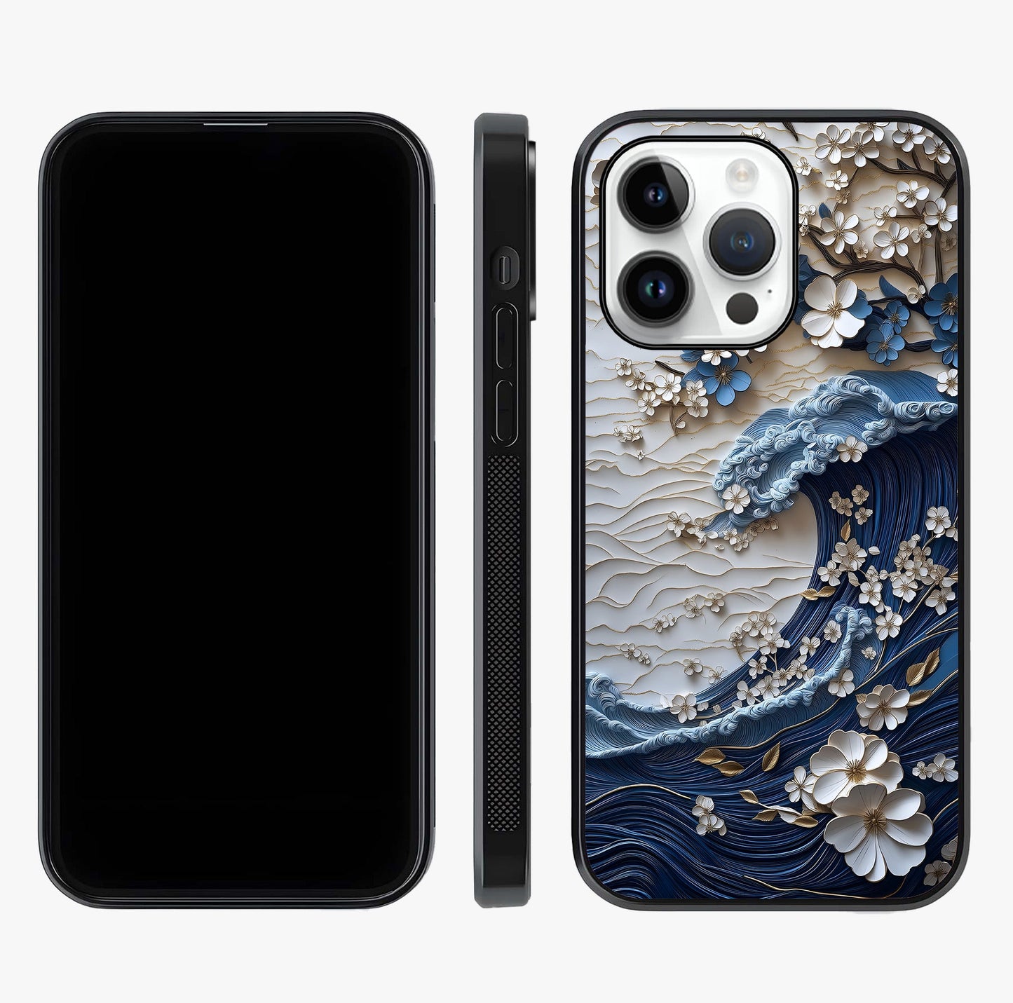 Floral Wave Origami Glass Case displayed upright for full design visibility and premium finish.