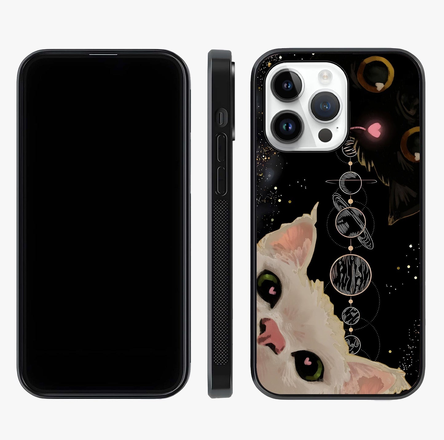 Galactic Cat Glass Case displayed upright for full design visibility and premium finish.