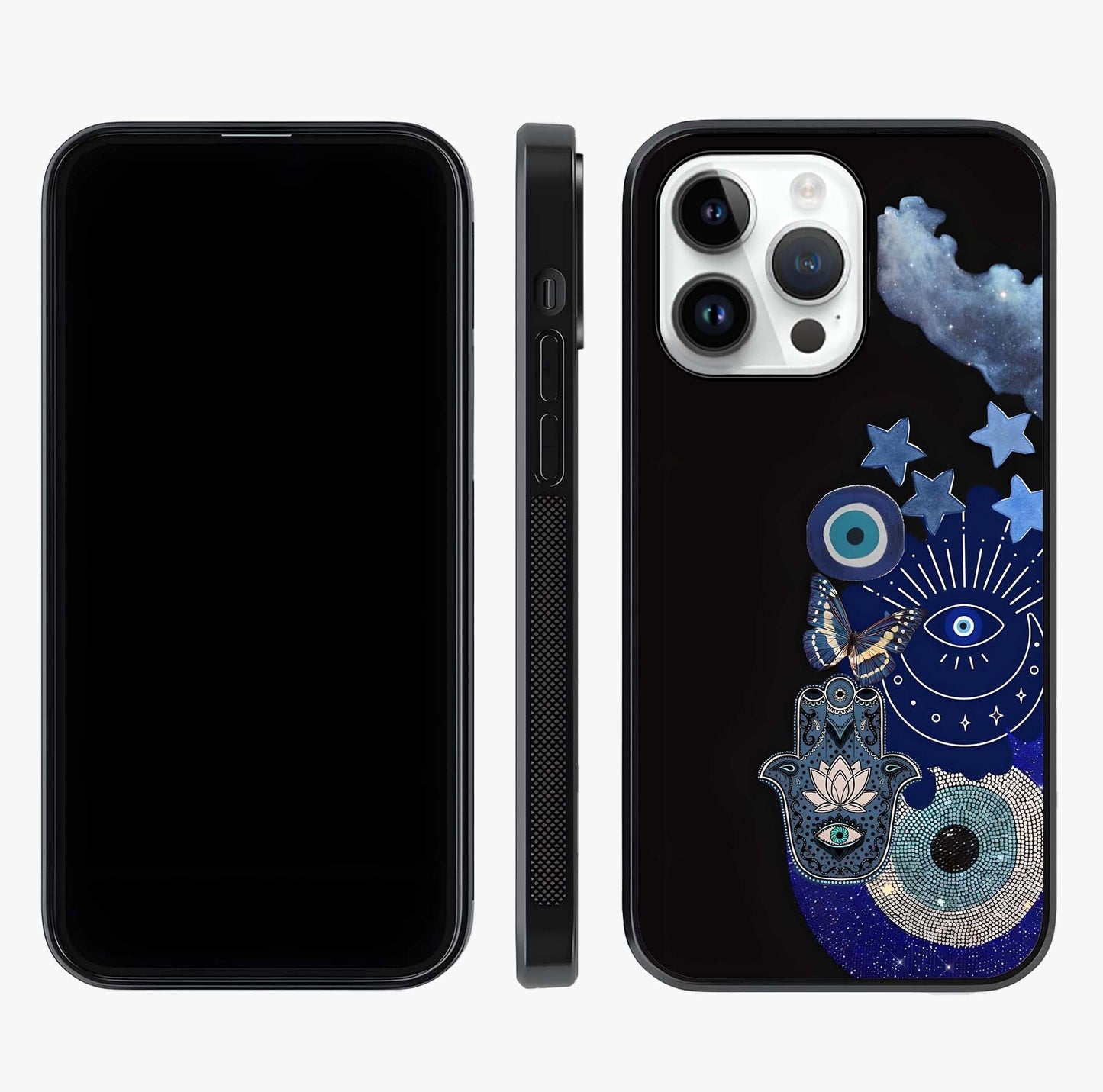 Galactic Charm Cluster Glass Case displayed upright for full design visibility and premium finish.