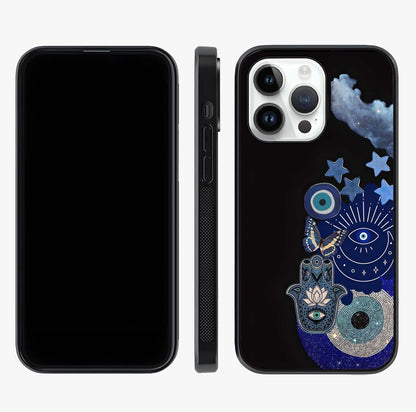 Galactic Charm Cluster Glass Case displayed upright for full design visibility and premium finish.