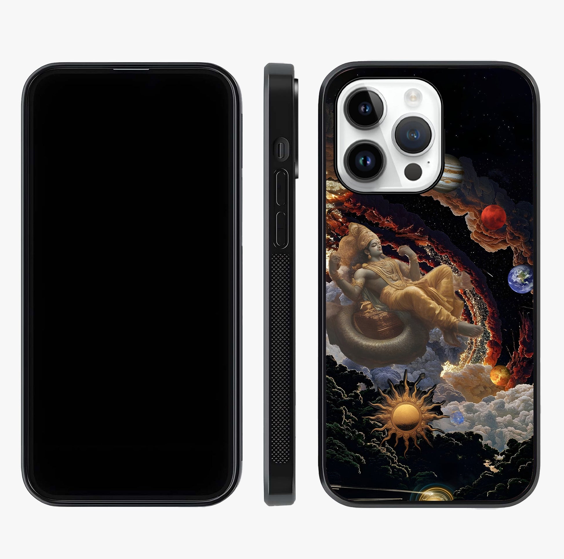 Galactic Divine God Glass Case displayed upright for full design visibility and premium finish.