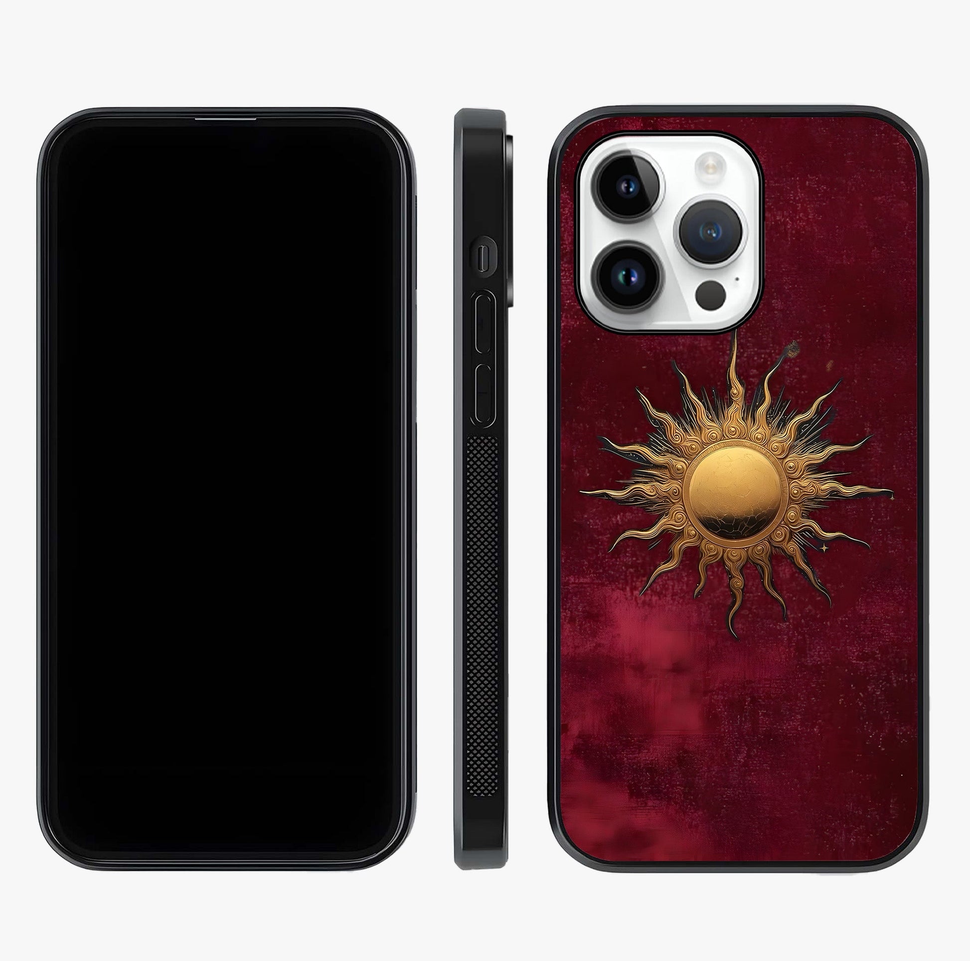 Gold Sun Blush Glass Case displayed upright for full design visibility and premium finish.