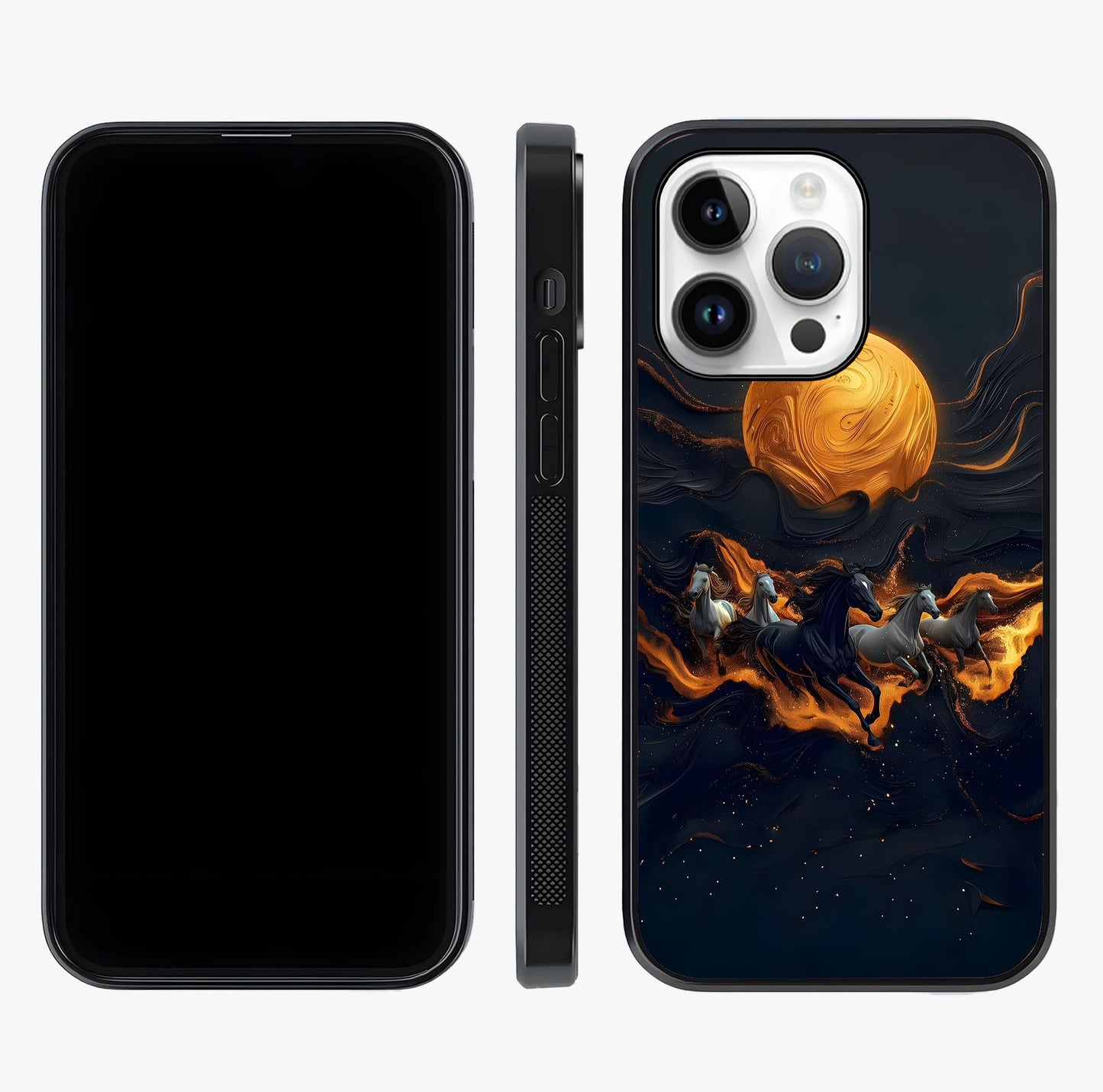 Golden Stallion Moonride Glass Case displayed upright for full design visibility and premium finish.