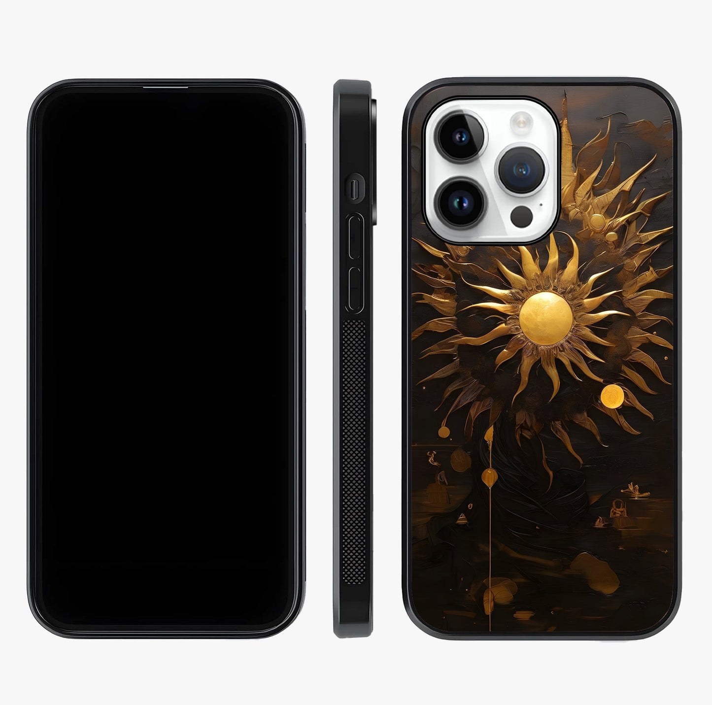 Golden Sun Majesty Glass Case displayed upright for full design visibility and premium finish.