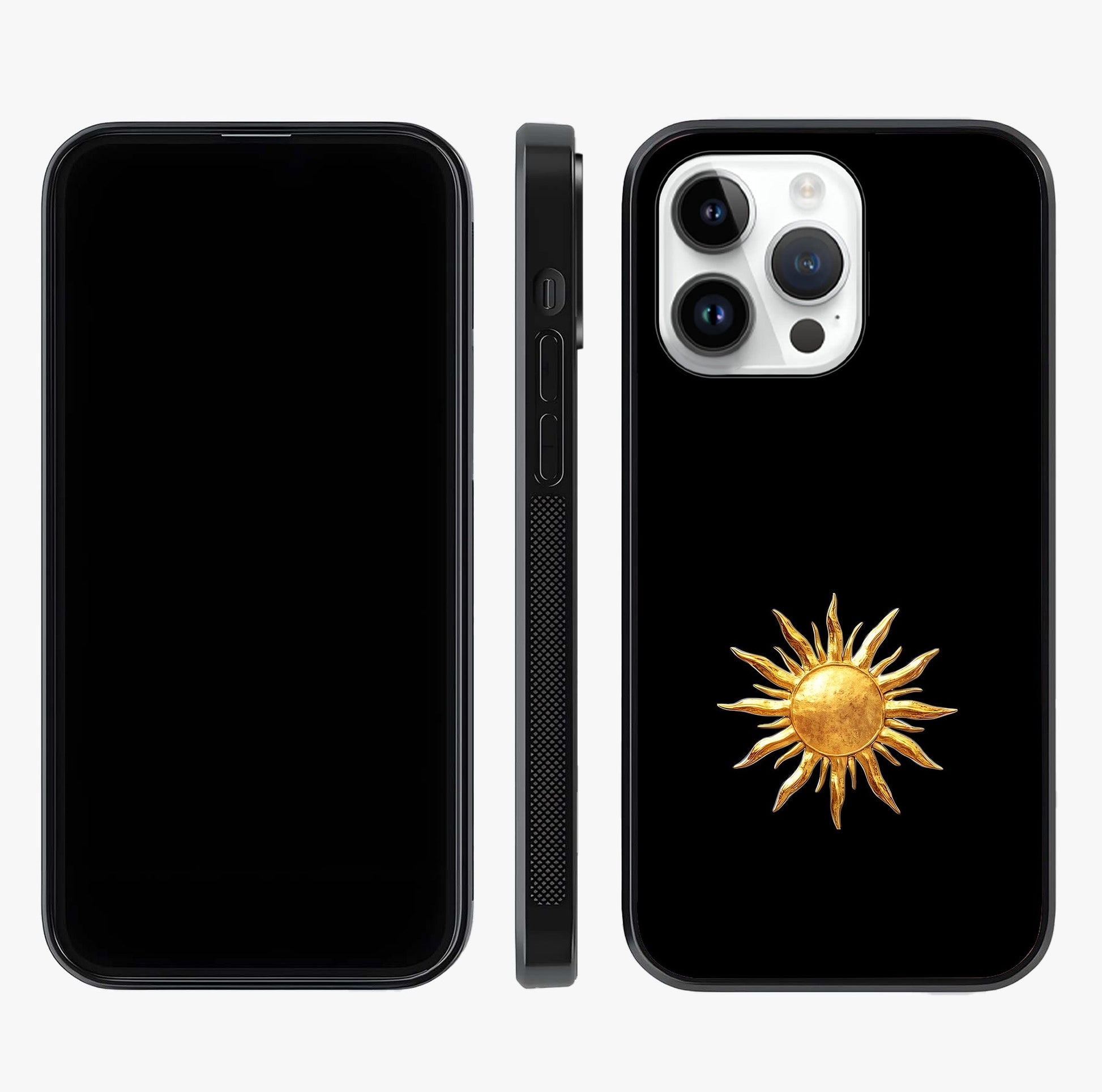 Golden Sun Minimalism Glass Case displayed upright for full design visibility and premium finish.