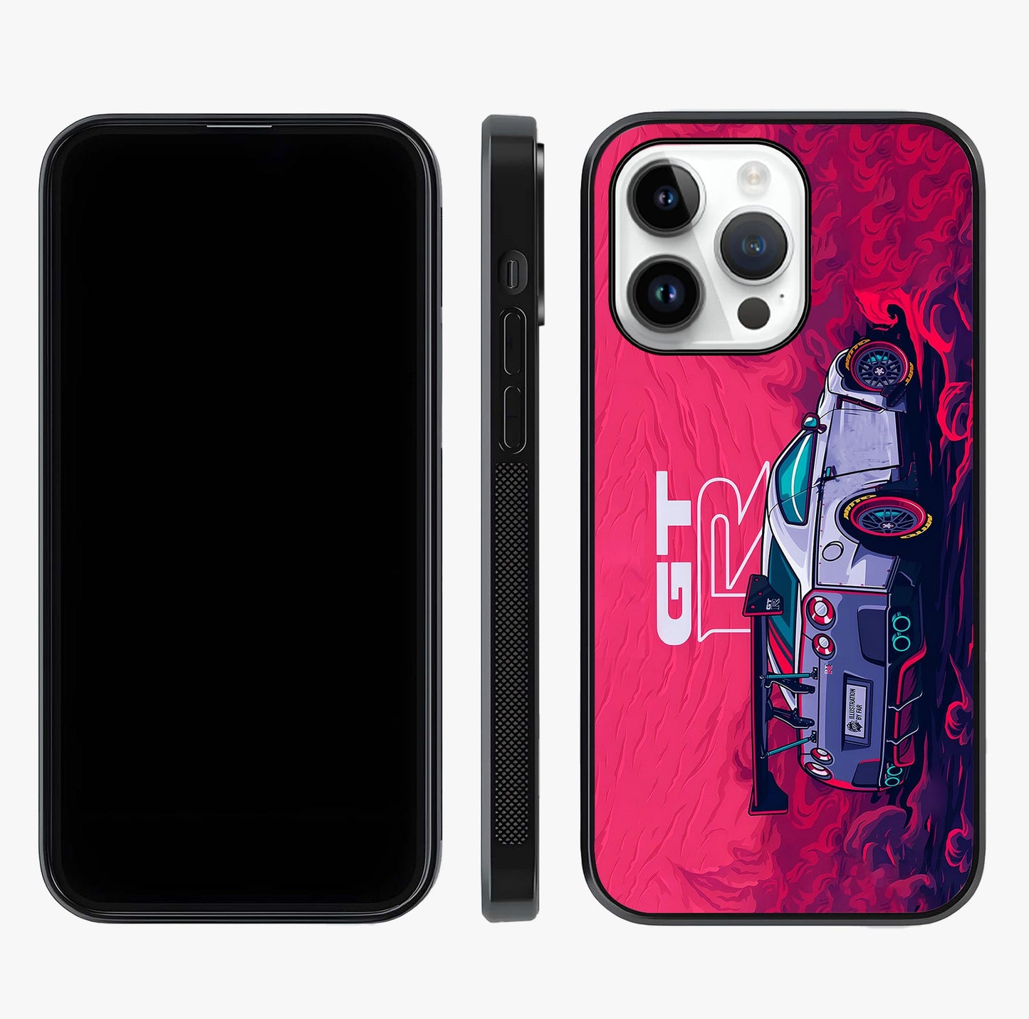 GT R Car Pattern Glass Case displayed upright for full design visibility and premium finish.