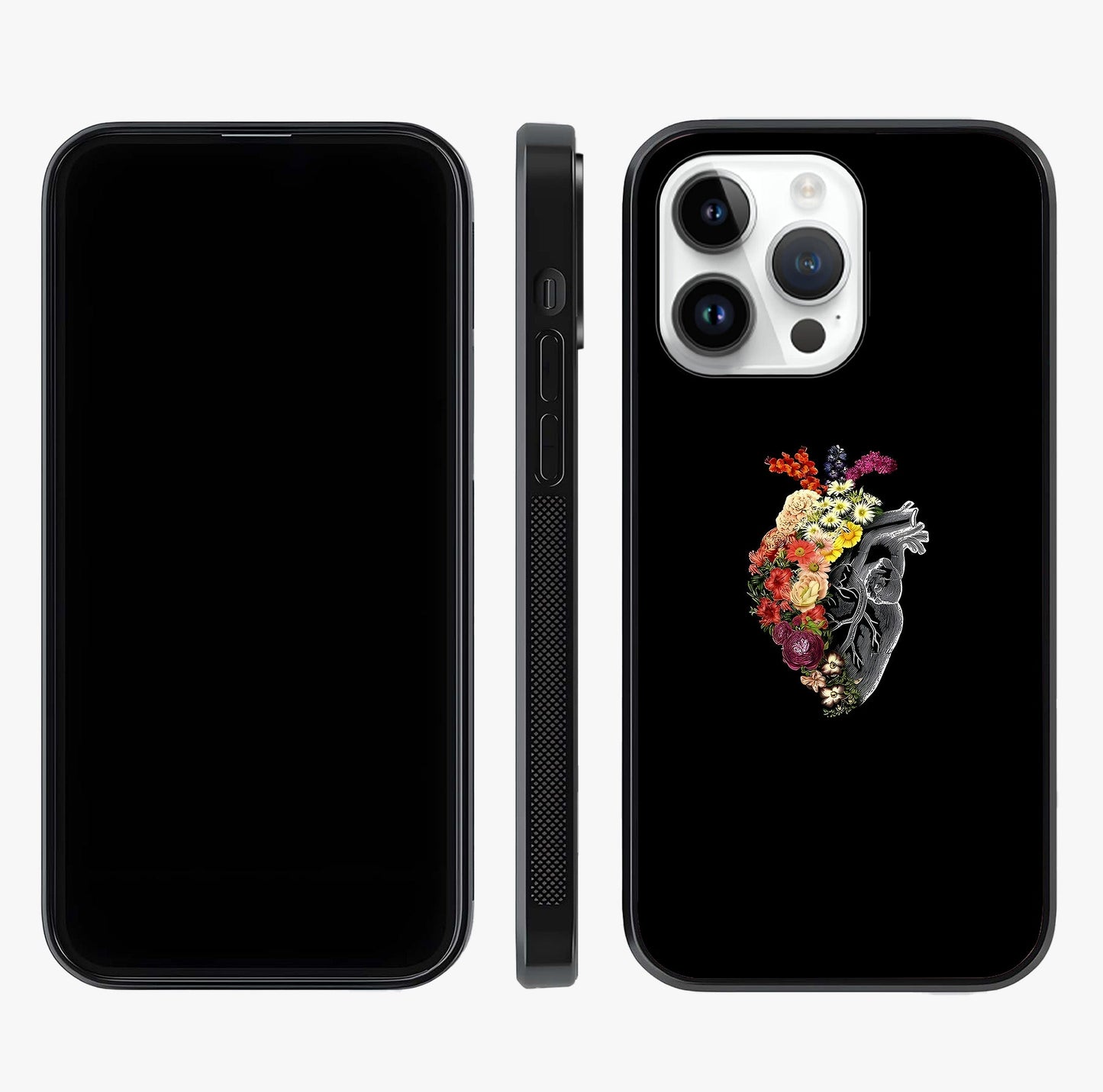 Heart With Flowers Glass Case displayed upright for full design visibility and premium finish.