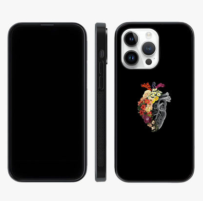 Heart With Flowers Glass Case displayed upright for full design visibility and premium finish.