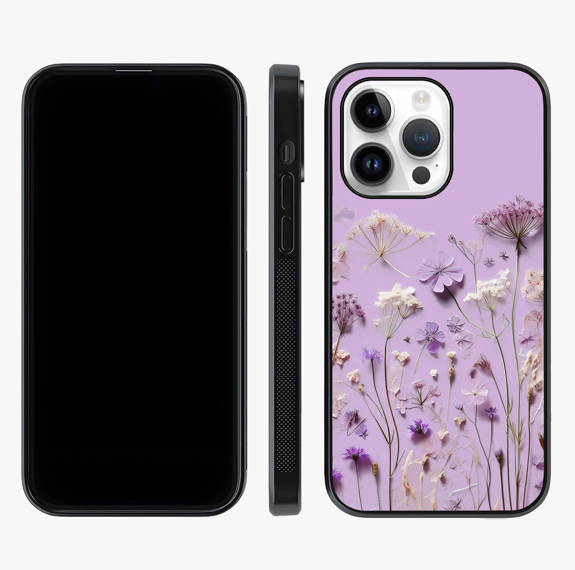 Lavender Blossom Dream Glass Case displayed upright for full design visibility and premium finish.