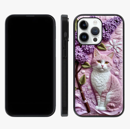 Lavender Cat Whimsy Glass Case displayed upright for full design visibility and premium finish.