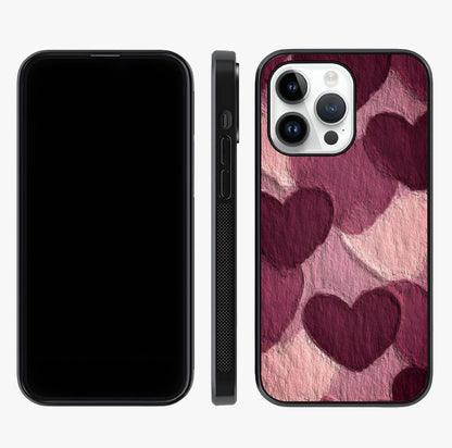 Layered Paper Hearts Glass Case displayed upright for full design visibility and premium finish.