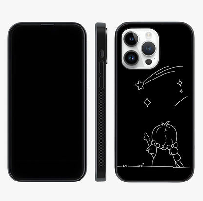 Line Art Girl With Shooting Stars Glass Case displayed upright for full design visibility and premium finish.