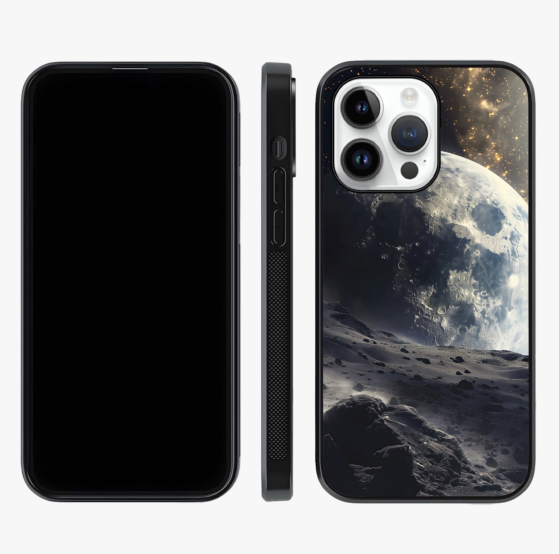 Lunar Horizon Glow Glass Case displayed upright for full design visibility and premium finish.