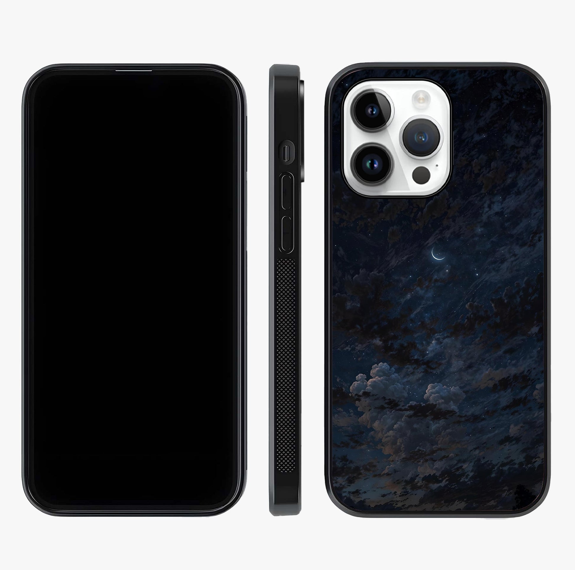 Lunar Veil Silence Glass Case displayed upright for full design visibility and premium finish.