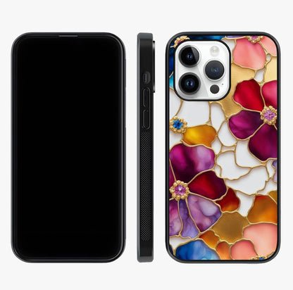 Marble Flower Pattern Glass Case displayed upright for full design visibility and premium finish.