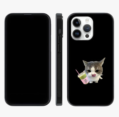 Matcha Cat Style Glass Case displayed upright for full design visibility and premium finish.
