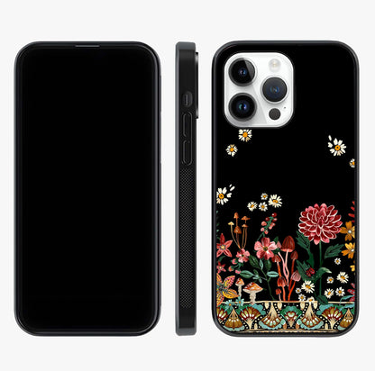 Midnight Bloom Pattern Glass Case displayed upright for full design visibility and premium finish.