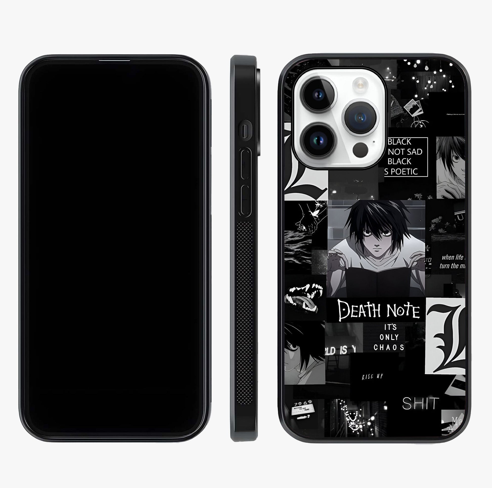 Midnight Chaos Mind Glass Case displayed upright for full design visibility and premium finish.