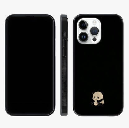 Midnight Panda Love Glass Case displayed upright for full design visibility and premium finish.