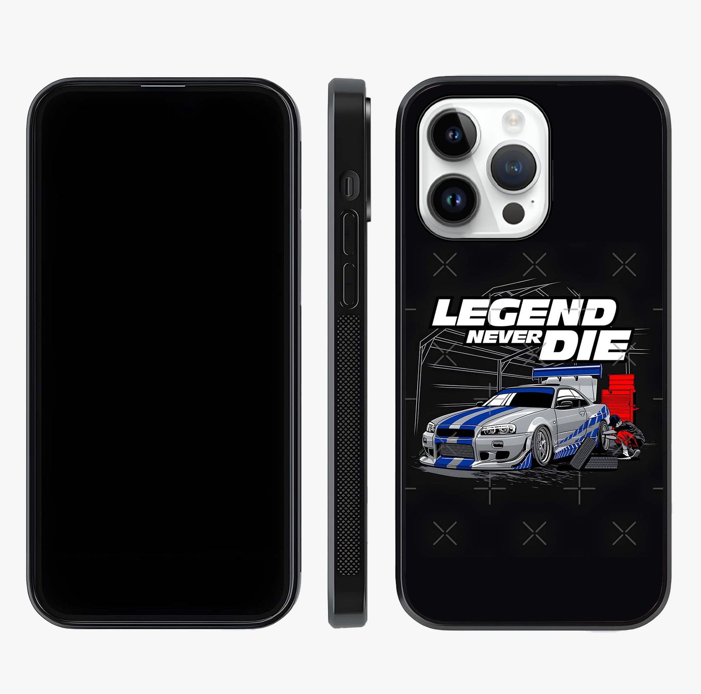 Midnight Racing Legacy Glass Case displayed upright for full design visibility and premium finish.