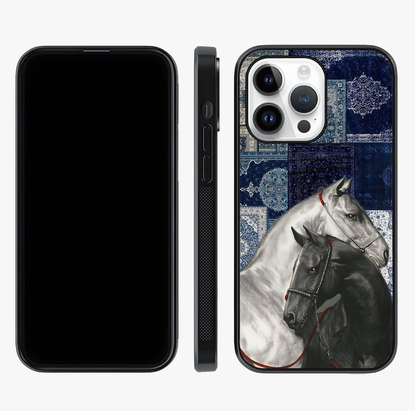 Midnight Stallion Blues Glass Case displayed upright for full design visibility and premium finish.