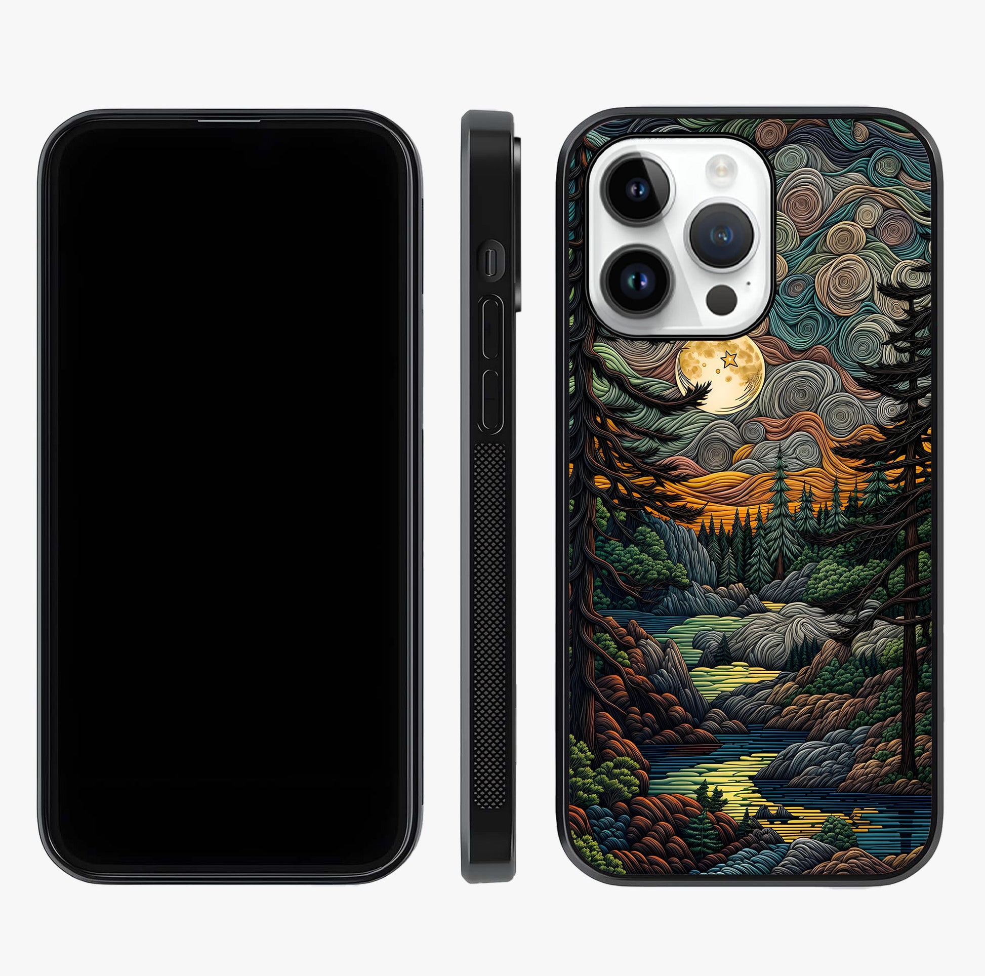 Moonlight Forest Dream Glass Case displayed upright for full design visibility and premium finish.