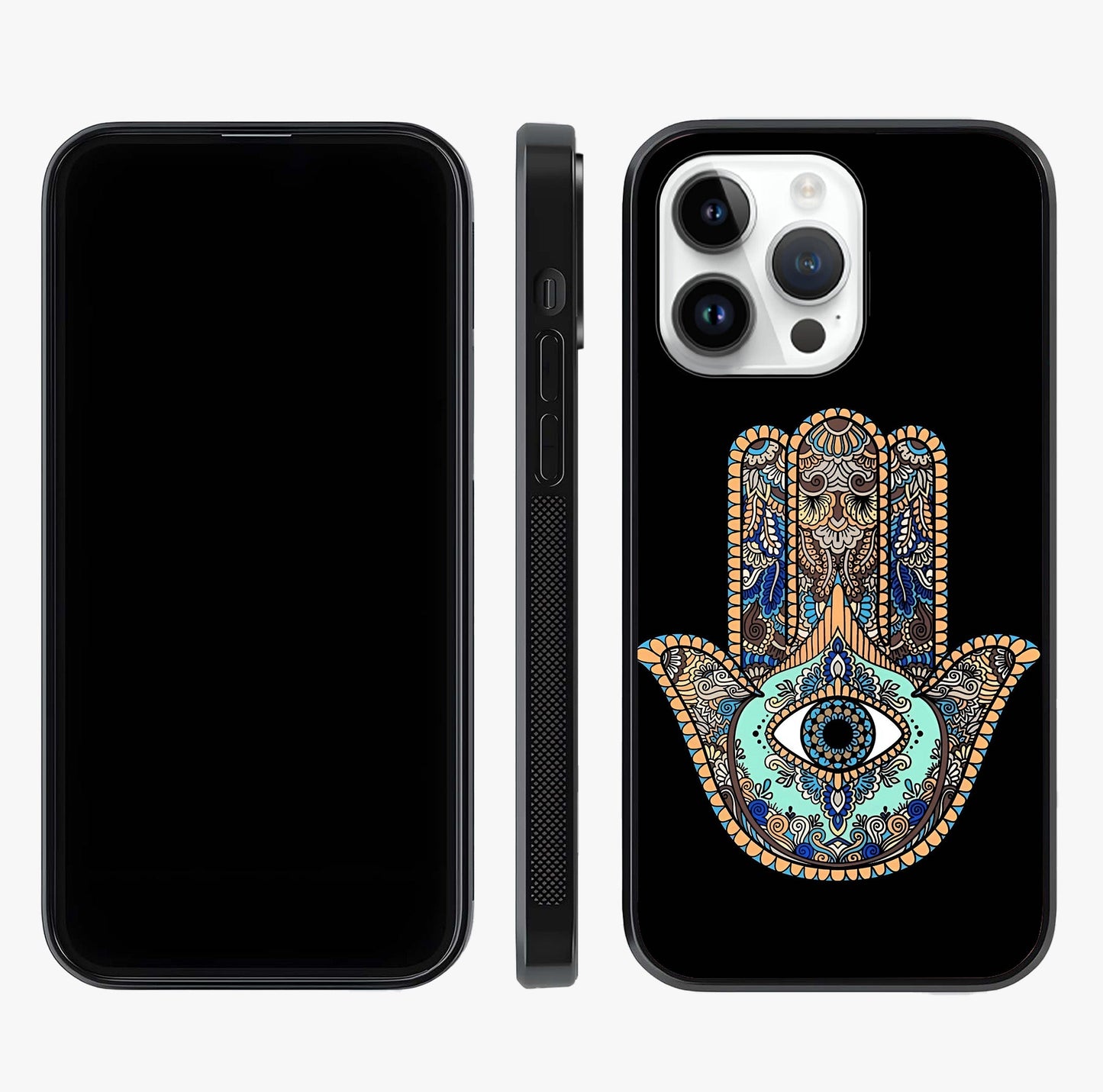 Mystic Hamsa Eye Glass Case displayed upright for full design visibility and premium finish.