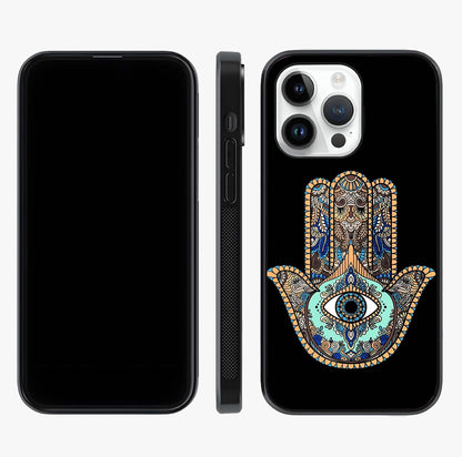 Mystic Hamsa Eye Glass Case displayed upright for full design visibility and premium finish.