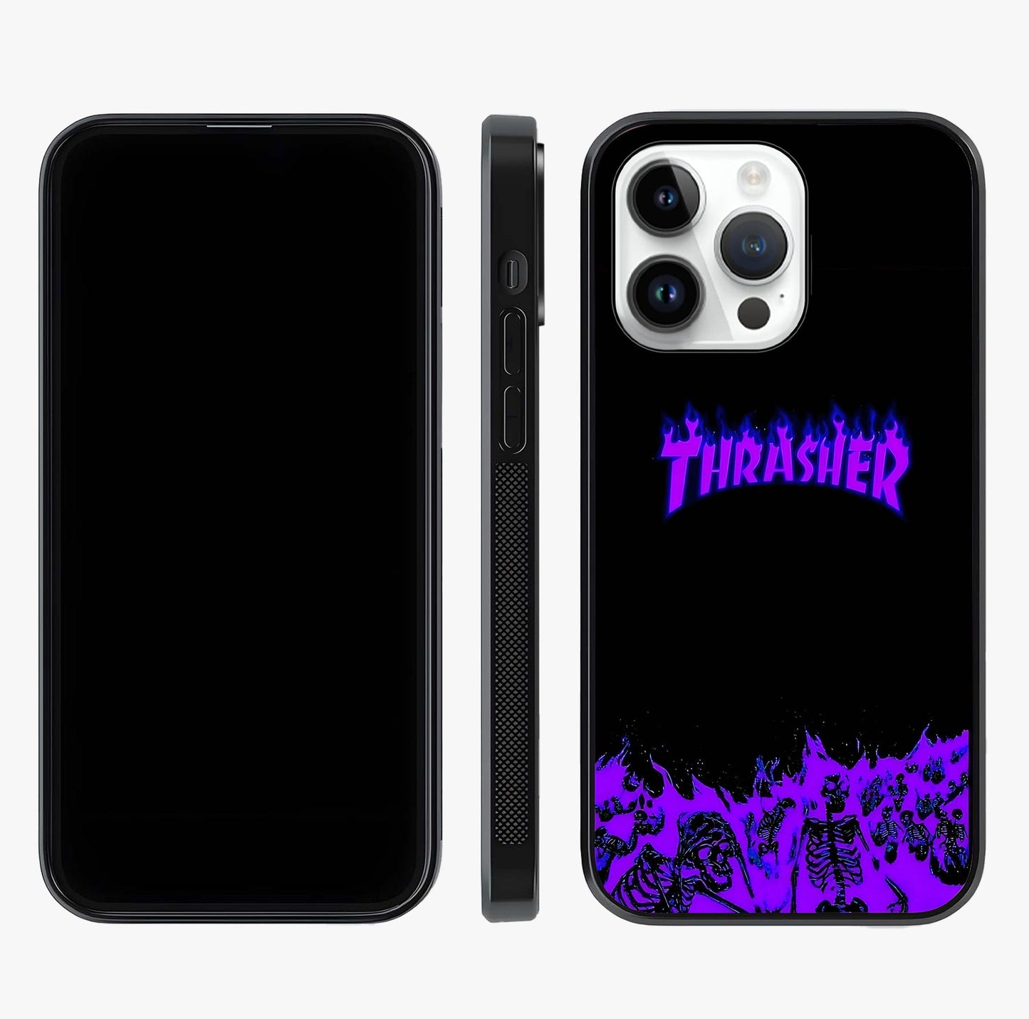 Neon Flame Riot Glass Case displayed upright for full design visibility and premium finish.