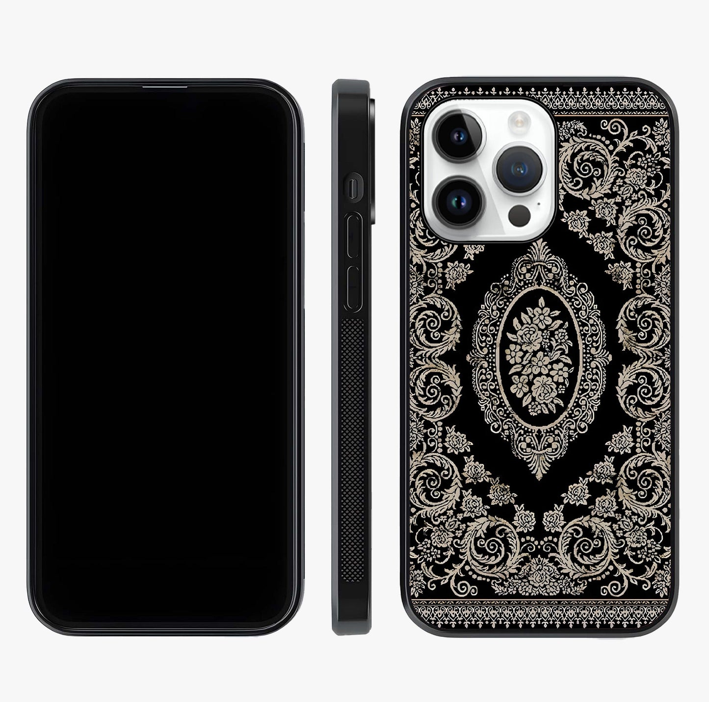 Noir Bloom Elegance Glass Case displayed upright for full design visibility and premium finish.