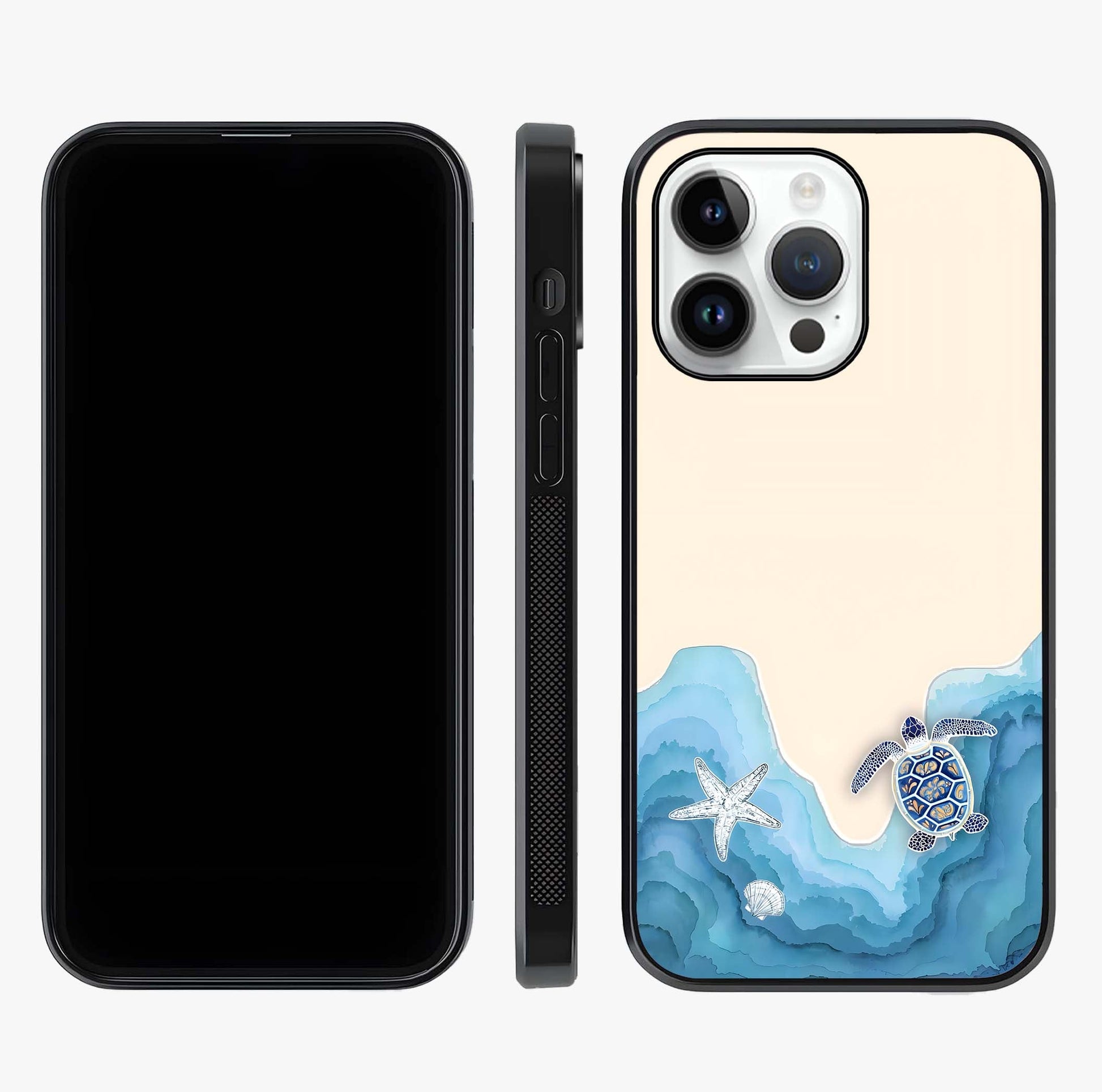 Ocean Drift Turtle Glass Case displayed upright for full design visibility and premium finish.